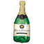 Balloon shaped like a green champagne bottle with gold foil and label on a white background