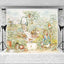Peter Rabbit Illustrated garden scene Backdrop with animals on a white brick wall background