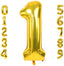 Gold foil number balloons from 0 to 9 on a white background