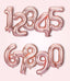 Rose gold number balloons on a white background
