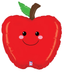 Red apple-shaped balloon with a smiley face on a white background