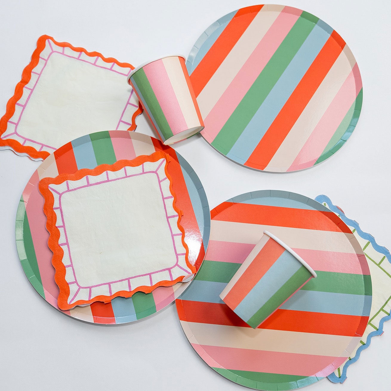 Vibrant Striped Party Pack Plates, Cups & Napkins - Serves 12 Main image