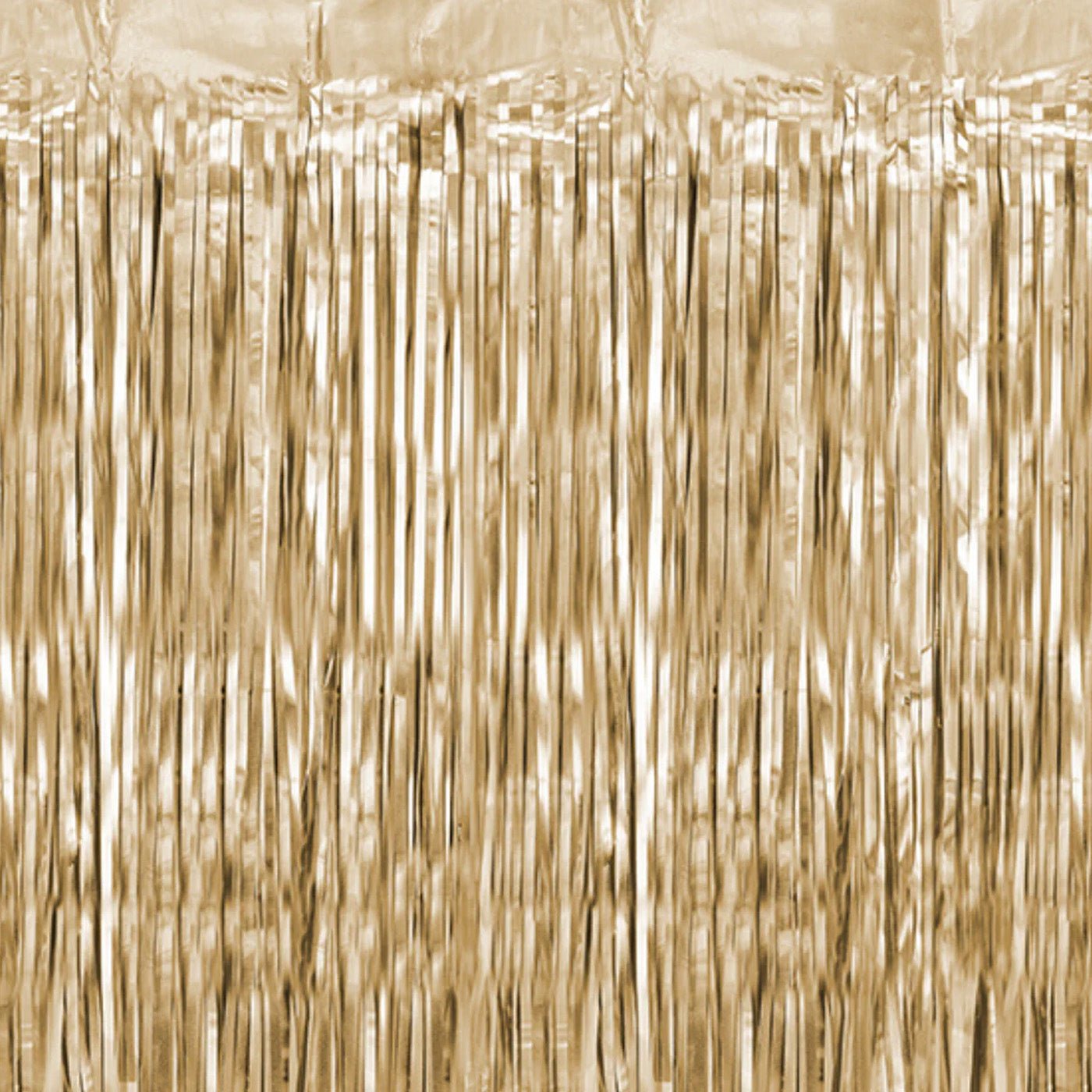 Champagne gold metallic fringe tinsel curtain backdrop with a textured pattern