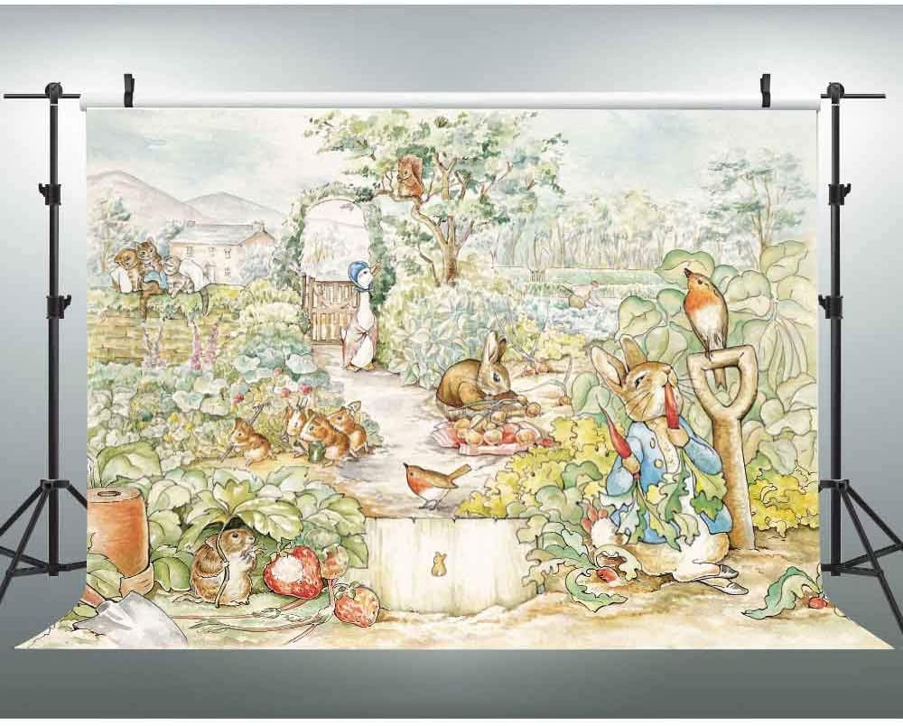 Illustration of animals in a garden setting with a white backdrop