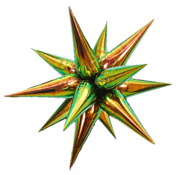 Metallic green and gold star-shaped object on a white background Main image