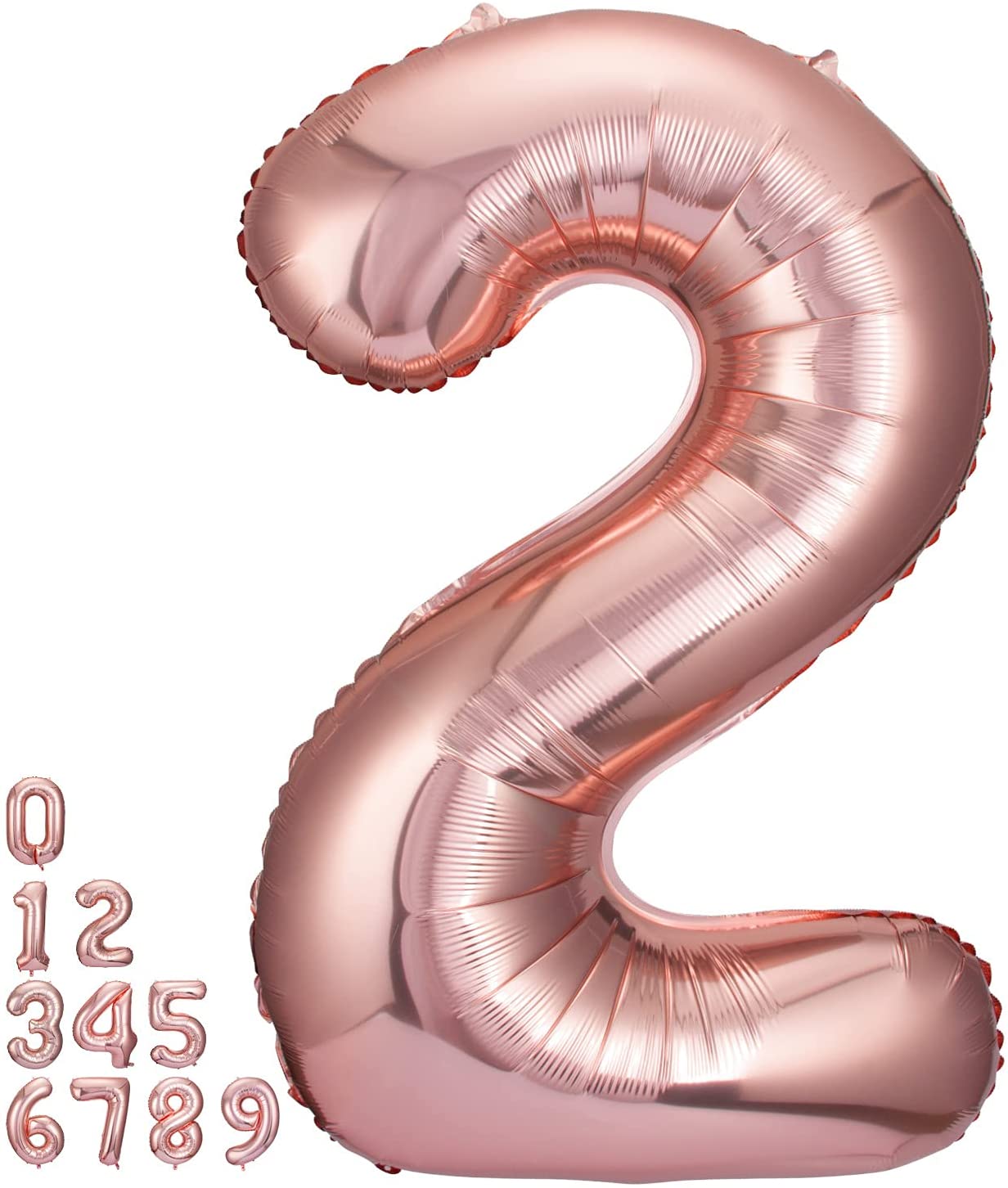 Rose gold number 2 balloon on a white background