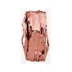 Rose gold metallic tinsel on a white background