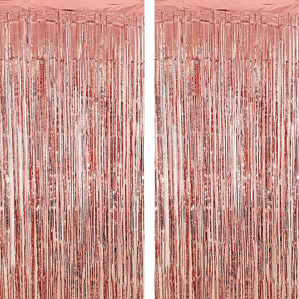 rose gold tinsel curtain on a white background