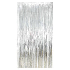 Silver tinsel curtain on a white background
