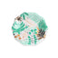 Hexagonal paper plate with tropical palm leaf pattern on a white background